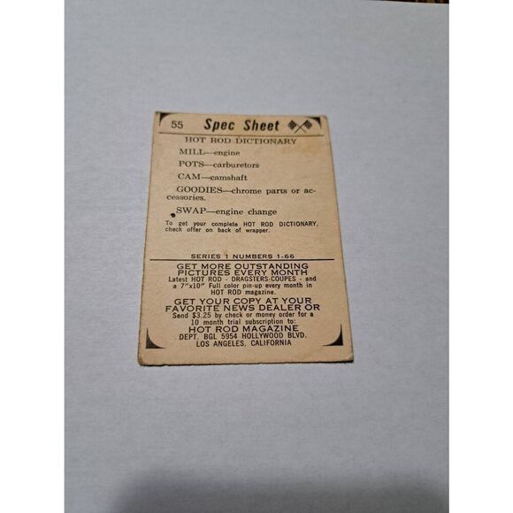 Vintage 1965 Hot Rod Magazine #55 Spec Sheet Hot Rod Dictionary Trading Card - Picture 2 of 2